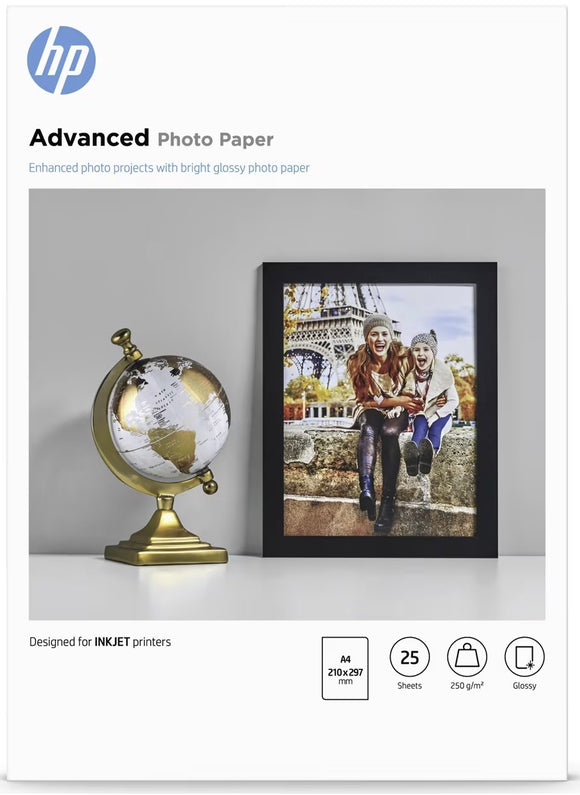 HP Advanced Glossy Photo Paper, A4 (210 x 297mm), 250 g/m2, 25 Sheets, (Q5456A)
