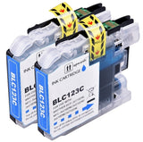 2 Cyan Ink Cartridge Compatible With Brother LC123C, LC-123C, NON-OEM