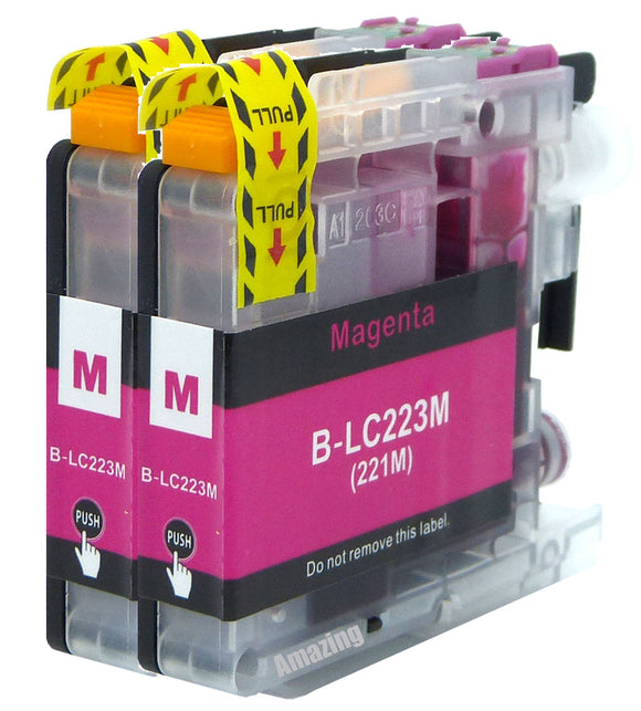 2 Compatible Magenta Ink Cartridge, Replaces For Brother LC221M, LC223M, NON-OEM