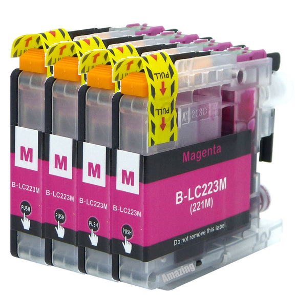 4 Magenta Compatible Ink Cartridges, For Brother LC221M, LC223M, NON-OEM