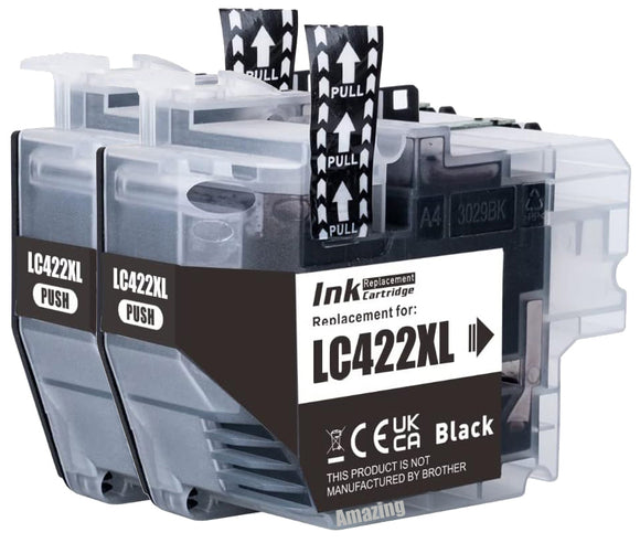 2 Compatible Black Ink Cartridge, Replaces For Brother LC422XLBK NON-OEM