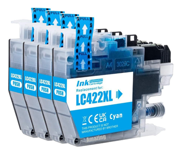 4 Compatible Cyan Ink Cartridge, Replaces For Brother LC422XLC NON-OEM