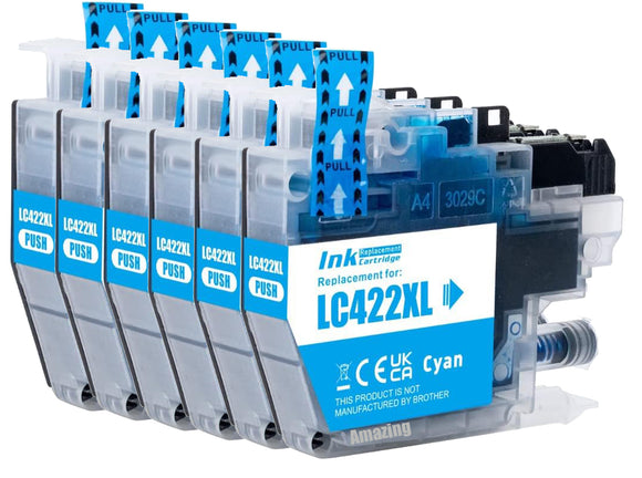 6 Compatible Cyan Ink Cartridge, Replaces For Brother LC422XLC NON-OEM
