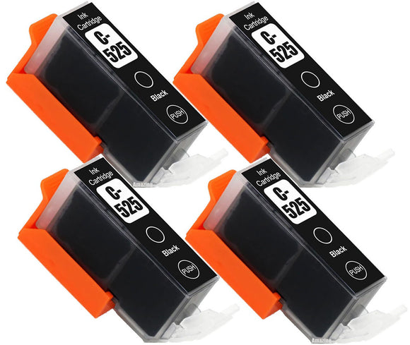 4 Compatible Black Ink Cartridges, Replaces For Canon PGI-525BK, NON-OEM