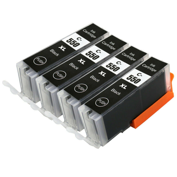 4 Compatible Black Ink Cartridge, Replaces For Canon PGI-550BKXL, NON-OEM