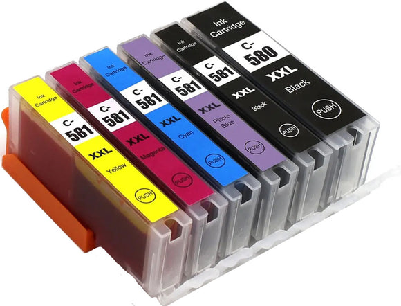 6 Compatible Ink Cartridges, For Canon PGI-580XXLBK, CLI-581XXLBKCMY, NON-OEM