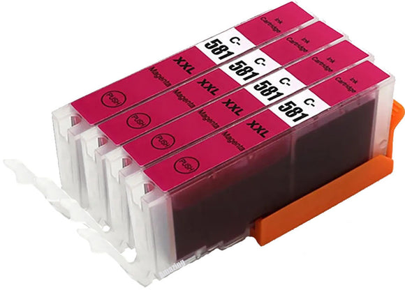 4 Magenta Ink Cartridges, For Canon CLI-581MXXL, 1996C001, NON-OEM