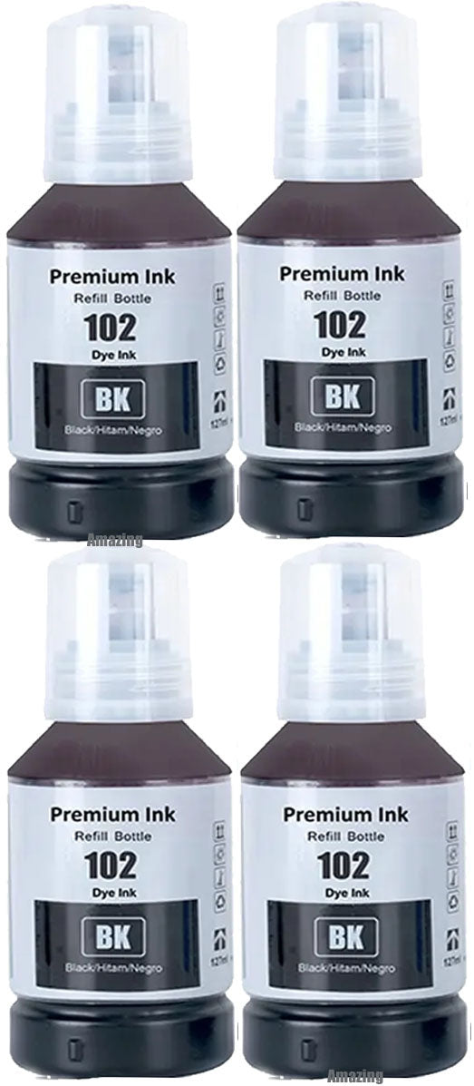4 Compatible Black Ink Bottle, For Epson 102, T03R1, Non-OEM