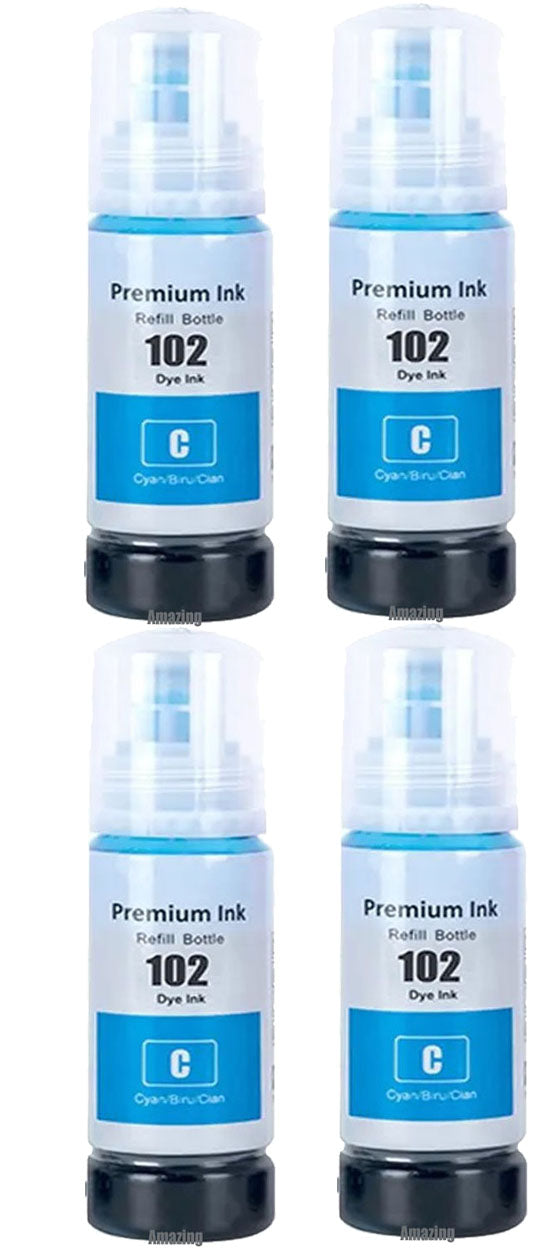 4 Compatible Cyan Ink Bottle, For Epson 102, T03R2, Non-OEM