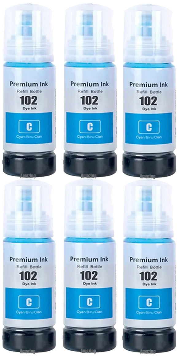 6 Compatible Cyan Ink Bottle, For Epson 102, T03R2, Non-OEM