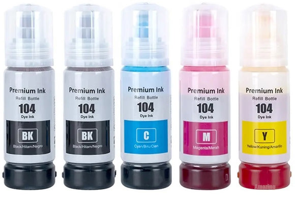 5 Compatible Ink Bottle, For Epson 104, T00P1, T00P2, T00P3, T00P4, T00P6
