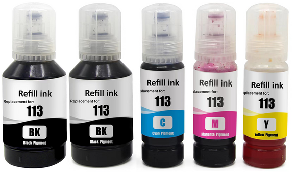5 Compatible Ink Bottles, For Epson 113, T06B1, T06B2, T06B3, T06B4, Non-OEM