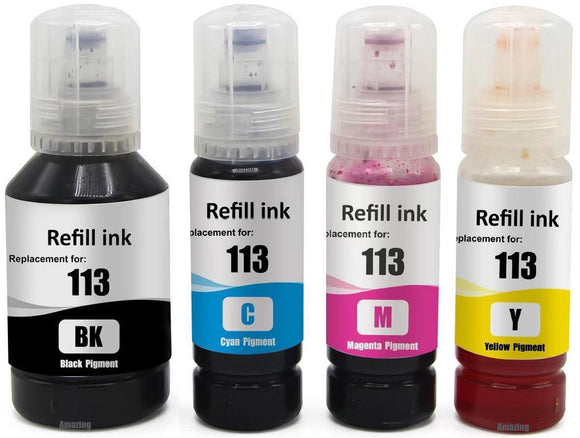 4 Compatible Ink Bottles, For Epson 113, T06B1, T06B2, T06B3, T06B4, Non-OEM