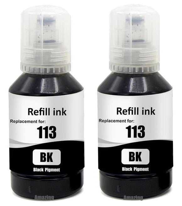 2 Compatible Black Ink Bottle, For Epson EcoTank 113, T06B1, Non-OEM