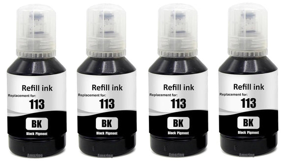 4 Compatible Black Ink Bottle, For Epson EcoTank 113, T06B1, Non-OEM