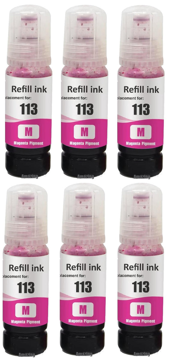6 Compatible Magenta Ink Bottle, For Epson 113, T06B3, Non-OEM