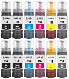 12 Compatible Ink Bottle, For Epson 114, T07A1, T07B1, T07B2, T007B3, T07B4, T07B5