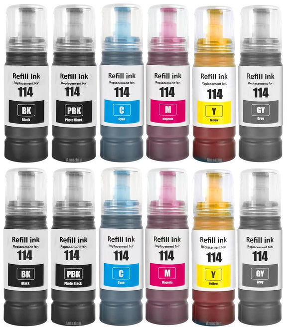 12 Compatible Ink Bottle, For Epson 114, T07A1, T07B1, T07B2, T007B3, T07B4, T07B5
