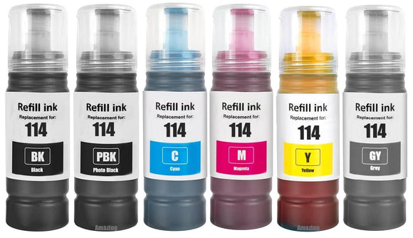 6 Compatible Ink Bottle, For Epson 114, T07A1, T07B1, T07B2, T007B3, T07B4, T07B5