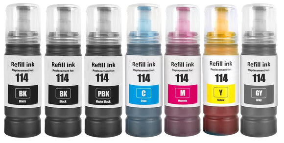 7 Compatible Ink Bottle, For Epson 114, T07A1, T07B1, T07B2, T007B3, T07B4, T07B5