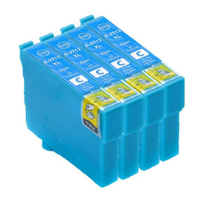 4 Compatible Cyan Ink Cartridges, Replaces For Epson 27XL T2712, NON-OEM