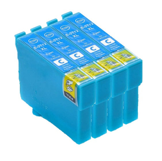 4 Compatible Cyan Ink Cartridges, Replaces For Epson 27XL T2712, NON-OEM