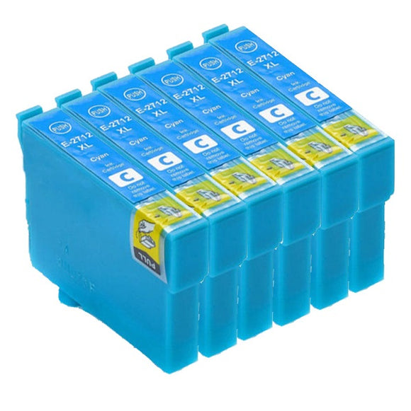 6 Compatible Cyan Ink Cartridges, Replaces For Epson 27XL, T2712, T271240, NON-OEM