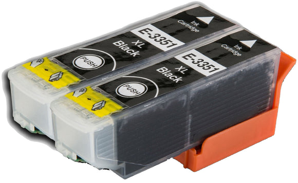 2 Compatible E33XL Black Ink Cartridges, Replaces For Epson 33XL, T3351, NON-OEM