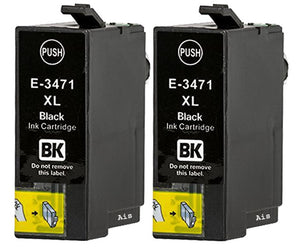 2 Compatible E34XL Black Ink Cartridges, For Epson 34XL, TT3471, NON-OEM