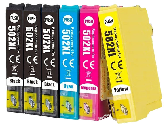 6 Compatible High Capacity Multipack Ink Cartridges, For Epson 502XL, T02W6 NON-OEM