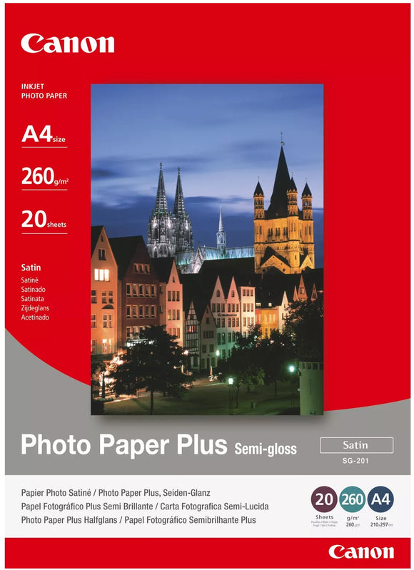 Canon SG-201 Semi-Gloss Photo Paper Plus A4: 20 Sheets, 260 g/m2 (1686B021)