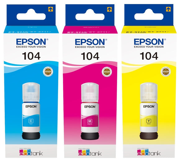 Genuine Epson EcoTank Multipack 104, ink Bottle T00P2, T00P3, T00P4