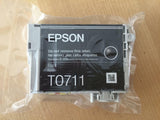 Genuine Epson T0711, Black Ink jet Print Cartridge, TO711 (Vacuum Sealed)