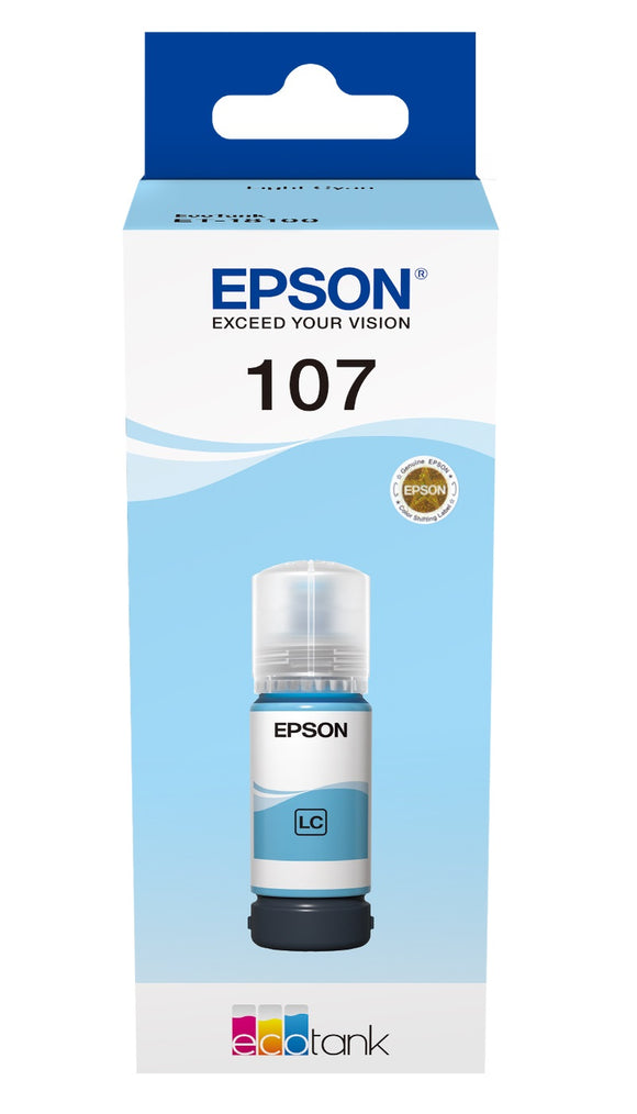 Genuine Epson 107, Light Cyan Ecotank Ink Bottle, T09B5, C13T09B540, 70ml