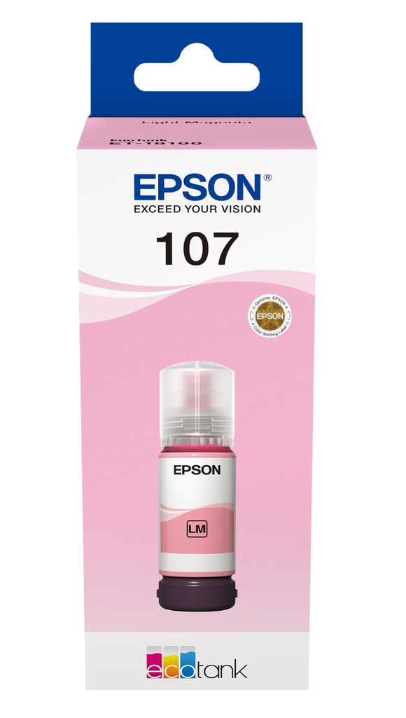 Genuine Epson 107, Light Magenta Ecotank Ink Bottle, T09B6, C13T09B640, 70ml
