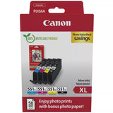 Genuine Canon Value Multipack Ink Cartridges, CLI-551XLBK/C/M/Y, 6443B006