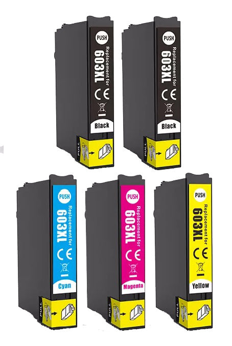 5 Compatible Ink Cartridges, Replaces For Epson 603XL, T03A6, T03A640, NON-OEM