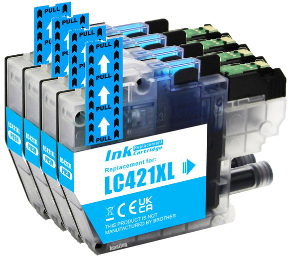 4 Compatible Cyan Ink Cartridge, Replaces For Brother LC421XLC NON-OEM