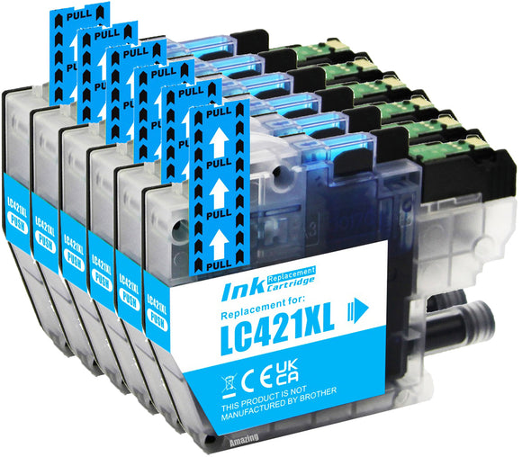 6 Compatible Cyan Ink Cartridge, Replaces For Brother LC421XLC NON-OEM