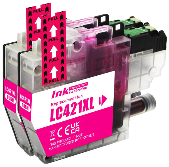 2 Compatible Magenta Ink Cartridge, Replaces For Brother LC421XLM NON-OEM