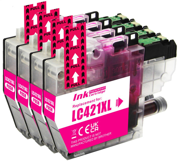 4 Compatible Magenta Ink Cartridge, Replaces For Brother LC421XLM NON-OEM