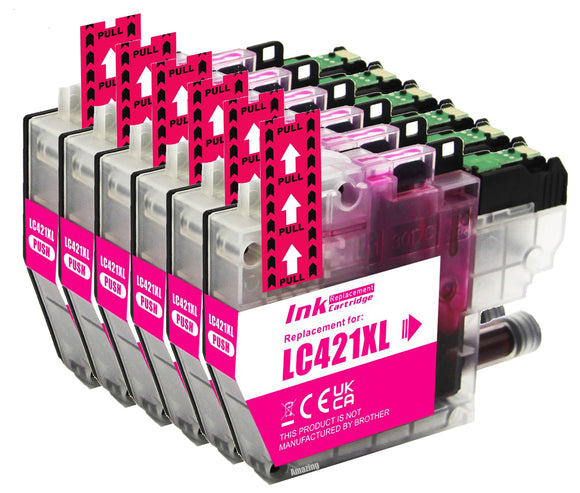 6 Compatible Magenta Ink Cartridge, Replaces For Brother LC421XLM NON-OEM