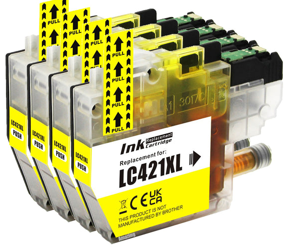 4 Compatible Yellow Ink Cartridge, Replaces For Brother LC421XLY NON-OEM