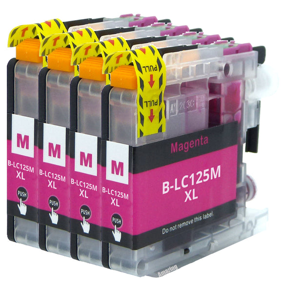 4 Compatible Magenta Ink Cartridge Replaces For Brother LC125XLM, NON-OEM