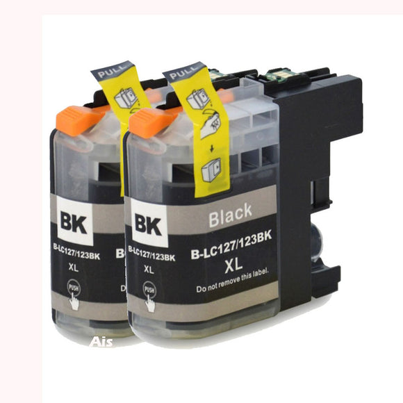 2 Compatible Black Ink Cartridge Replaces For Brother LC127XLBK, NON-OEM