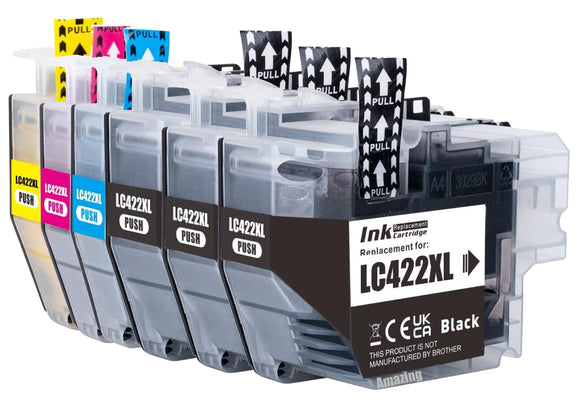6 Compatible Multipack Ink Cartridges, For Brother LC422XL BK/C/M/Y NON-OEM
