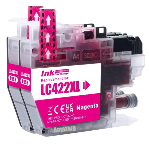 2 Compatible Magenta Ink Cartridge, Replaces For Brother LC422XLM NON-OEM