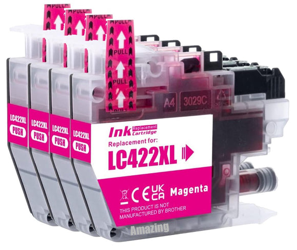 4 Compatible Magenta Ink Cartridge, Replaces For Brother LC422XLM NON-OEM