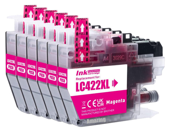 6 Compatible Magenta Ink Cartridge, Replaces For Brother LC422XLM NON-OEM