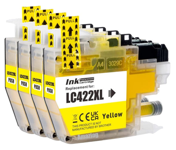 4 Compatible Yellow Ink Cartridge, Replaces For Brother LC422XLY NON-OEM